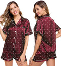 Silk Satin Pajamas Short Sleeve Two-Piece Set - Lightweight Comfort
