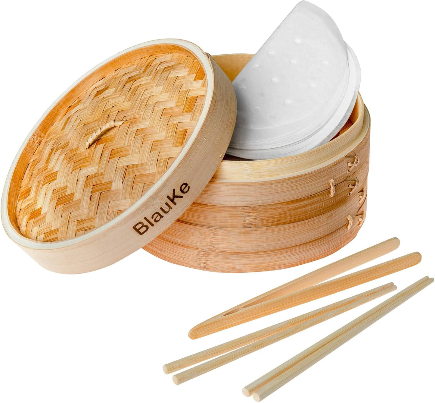 Bamboo Steamer Set with 2 Tiers - Cook Delicious Dumplings & Veggies!