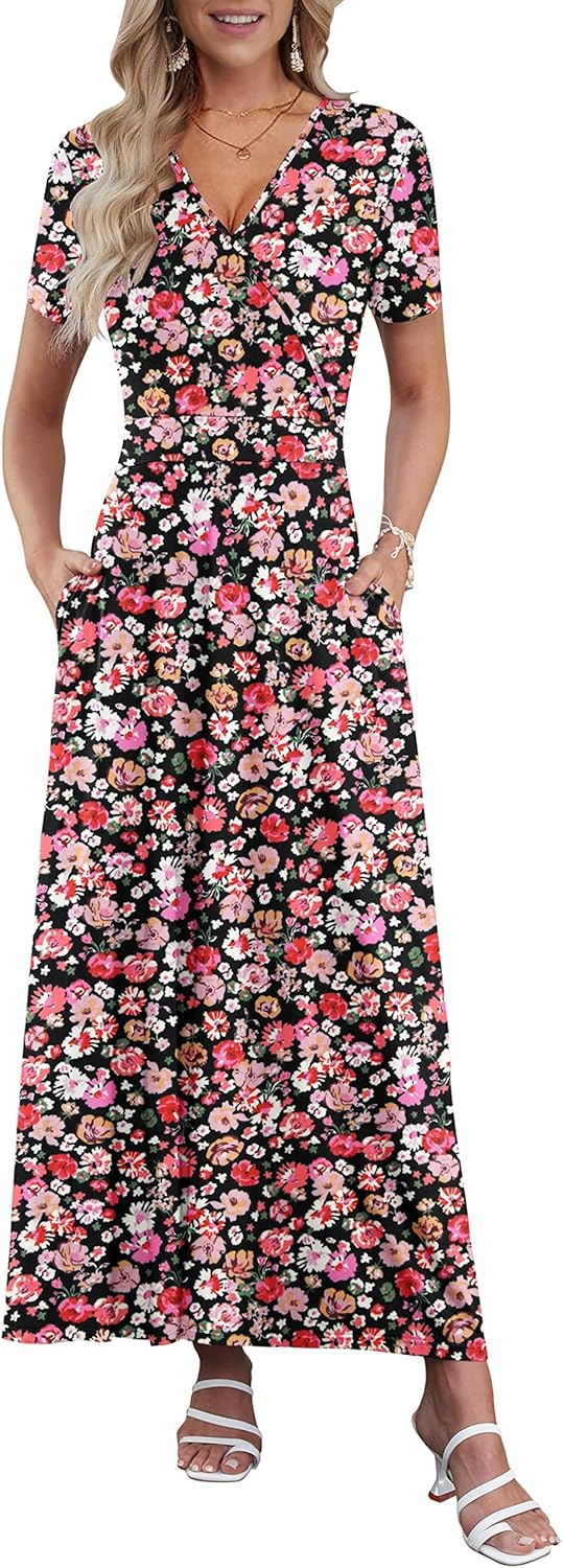 AUSELILY Maxi Dresses for Women with Pockets and Floral Print