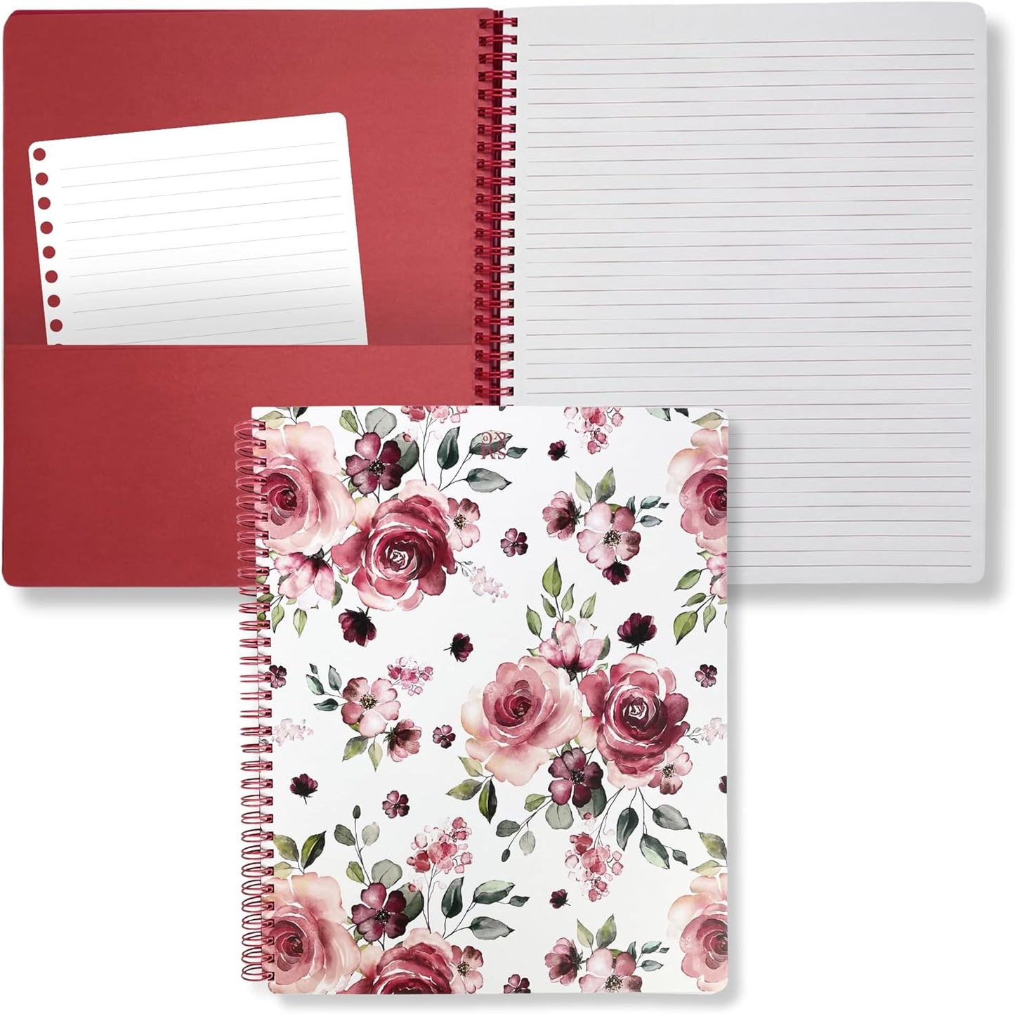 Durable Rose Floral Notebook, College Ruled, Large 11x9.5, 160 Lined Pages