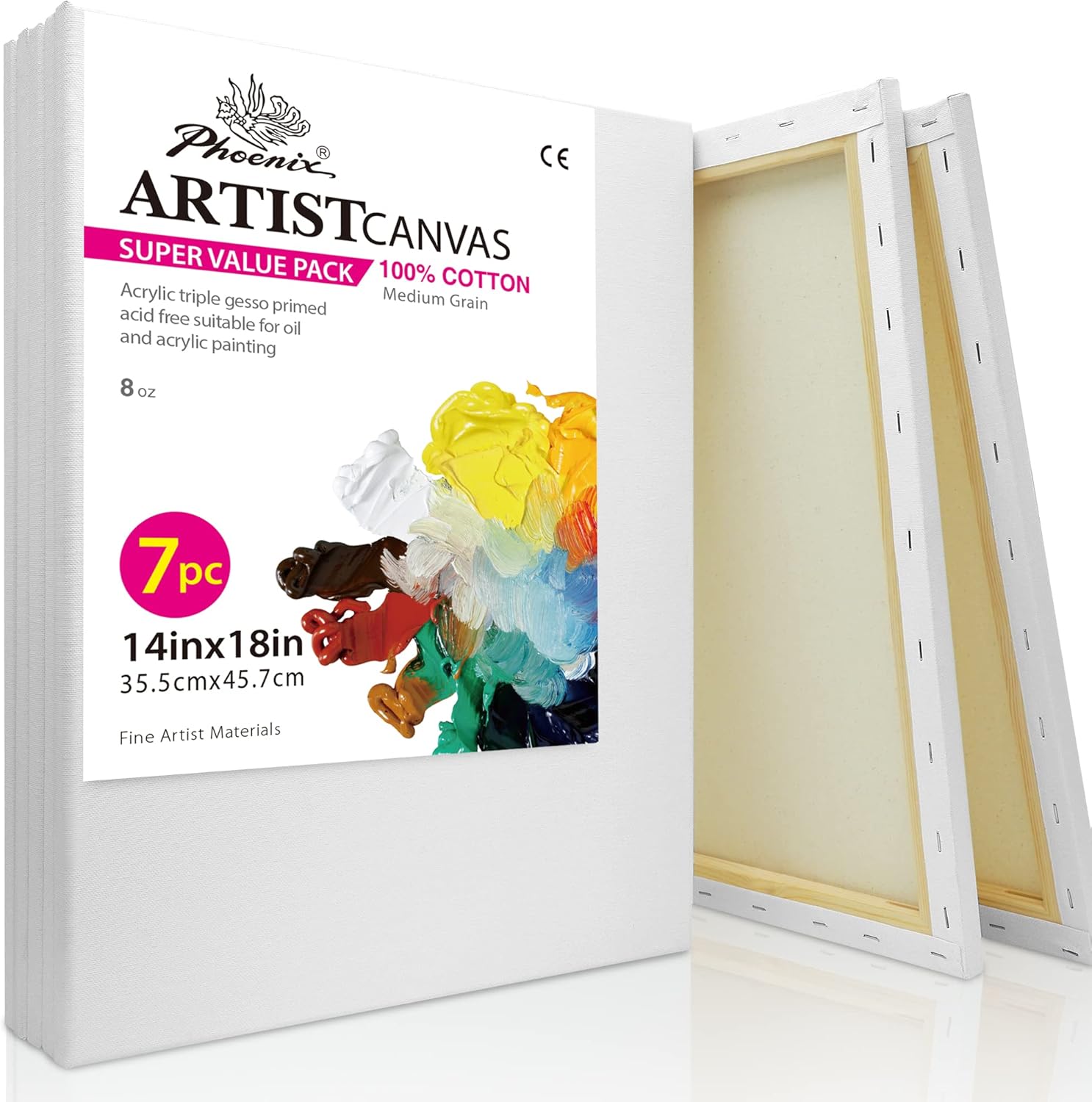 PHOENIX Large Stretched Canvas for Painting 14x18 Inch Value Pack