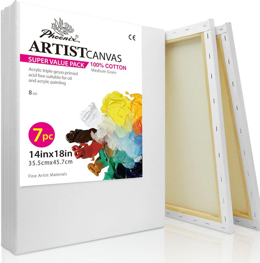 PHOENIX Large Stretched Canvas for Painting 14x18 Inch Value Pack