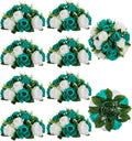 BLOSMON Flower Ball Centerpieces: Teal White Silk Roses for Events