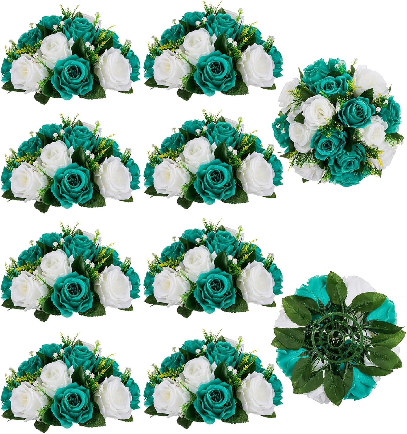 BLOSMON Flower Ball Centerpieces: Teal White Silk Roses for Events