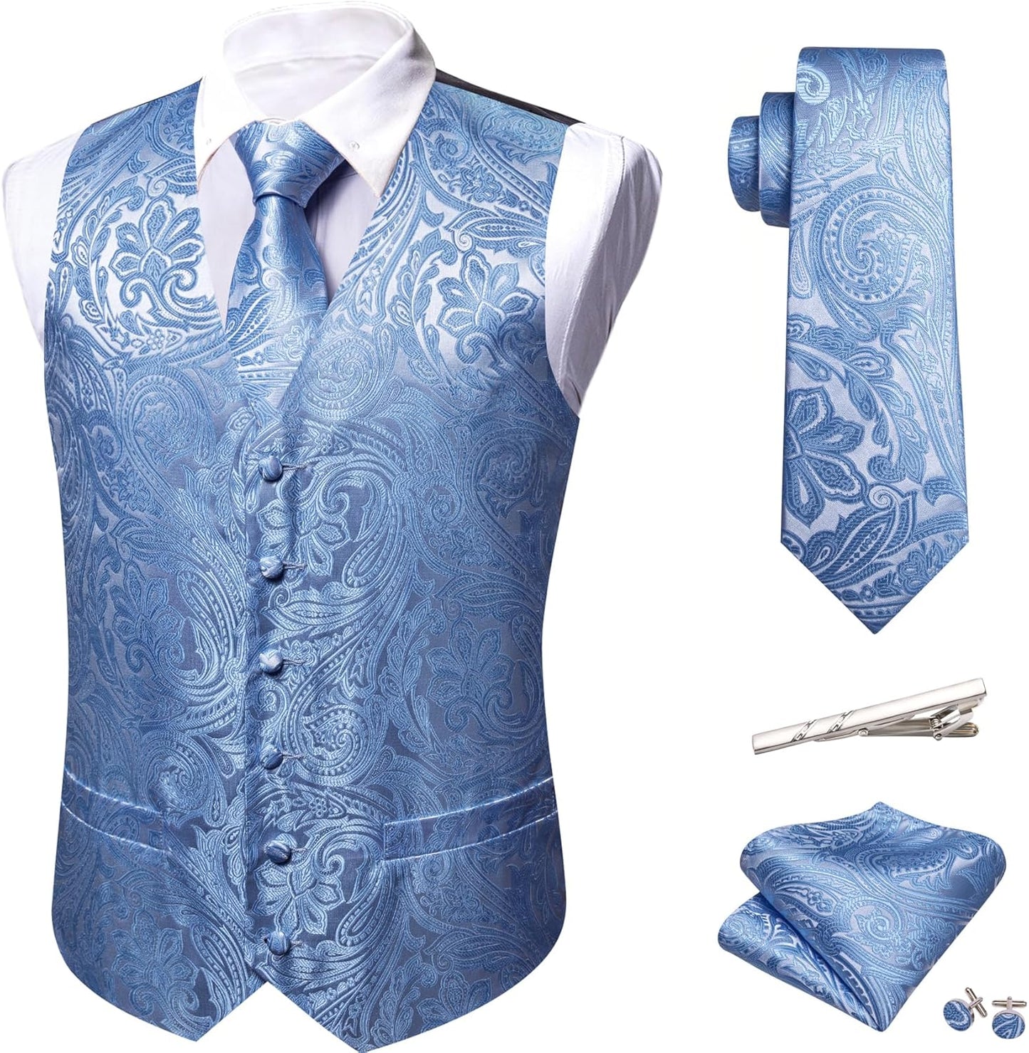 Stylish Mens Paisley V-neck Suit Vest and Tie Set for All Occasions