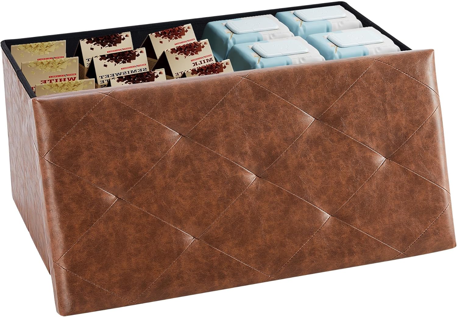 DUMOS 30 Inch Folding Storage Ottoman Bench for Modern Living