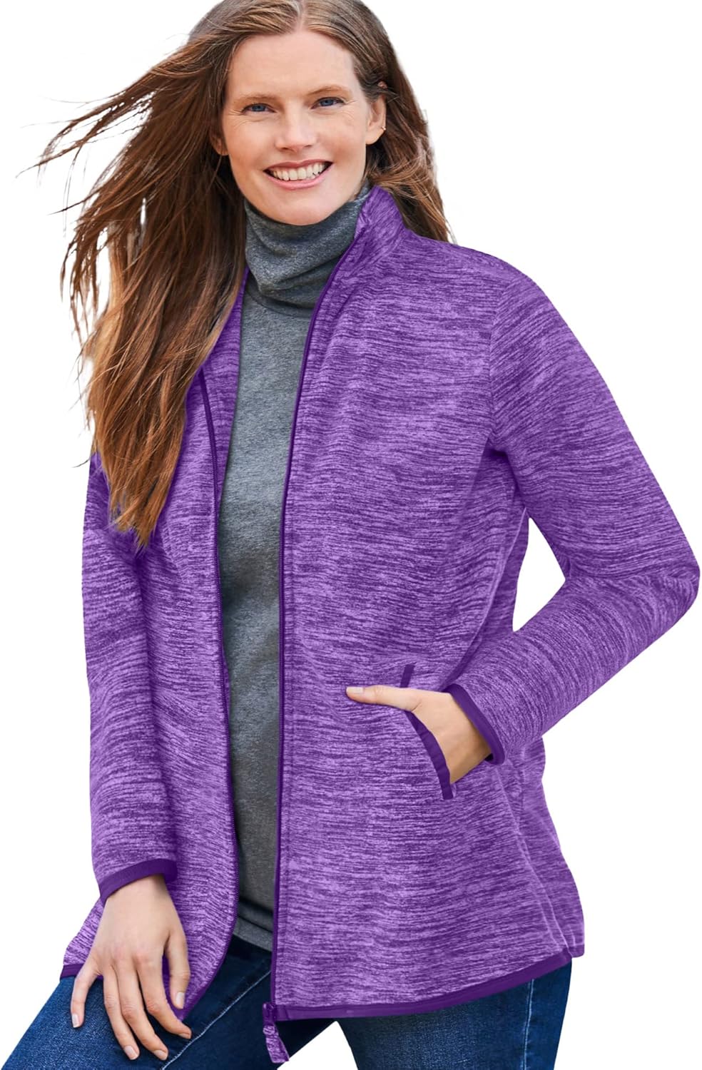 Plus Size Zip-Front Microfleece Jacket for Cozy Comfort