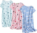 PNAEONG Women Cotton Nightgown 3-Pack Short Sleeve Sleepdress