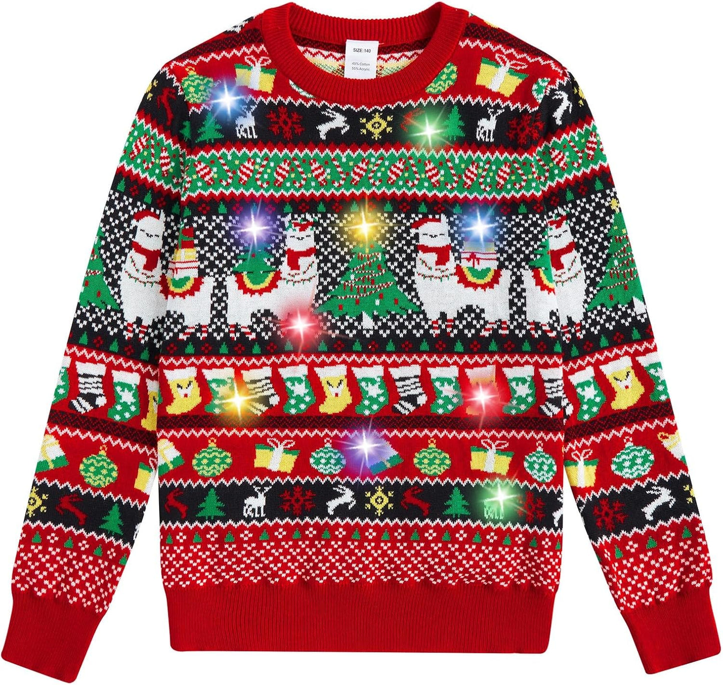 Funnycokid Kids Ugly Christmas Sweater Light Up Pullover Size 7-14