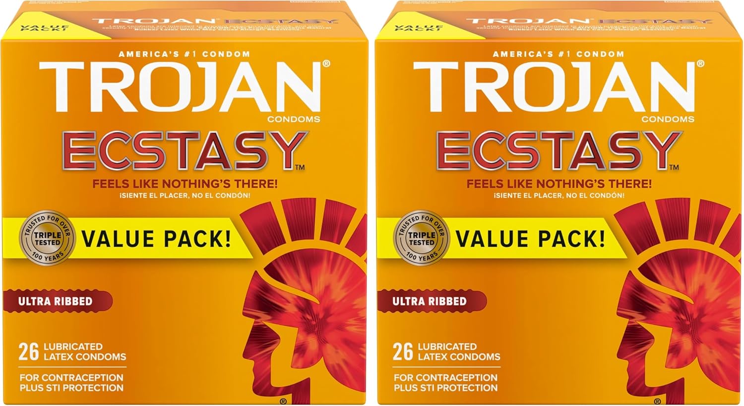Trojan Ultra Ribbed Ecstasy Lubricated Condoms - 26 Count Pack