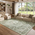 810 Machine Washable Rug for Living Room - Easy Care Floral Green