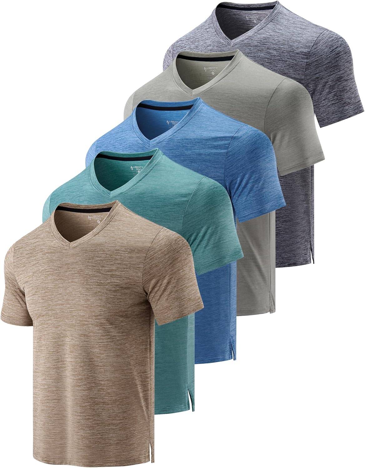 5 Pack Mens V-Neck Dry Fit T-Shirts for Active Workouts
