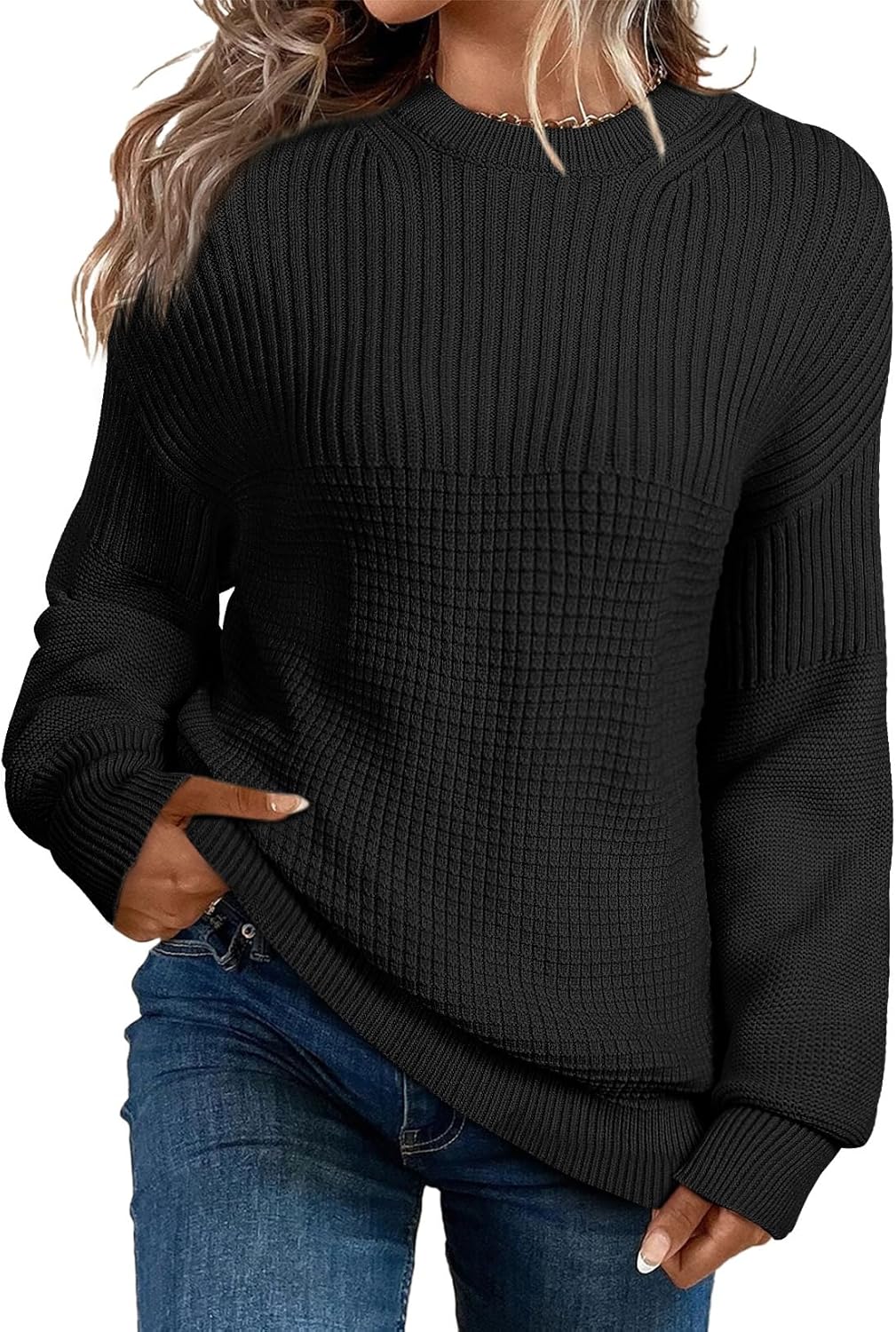 EVALESS Women's Cute Lantern Sleeve Pullover Sweater for Fall