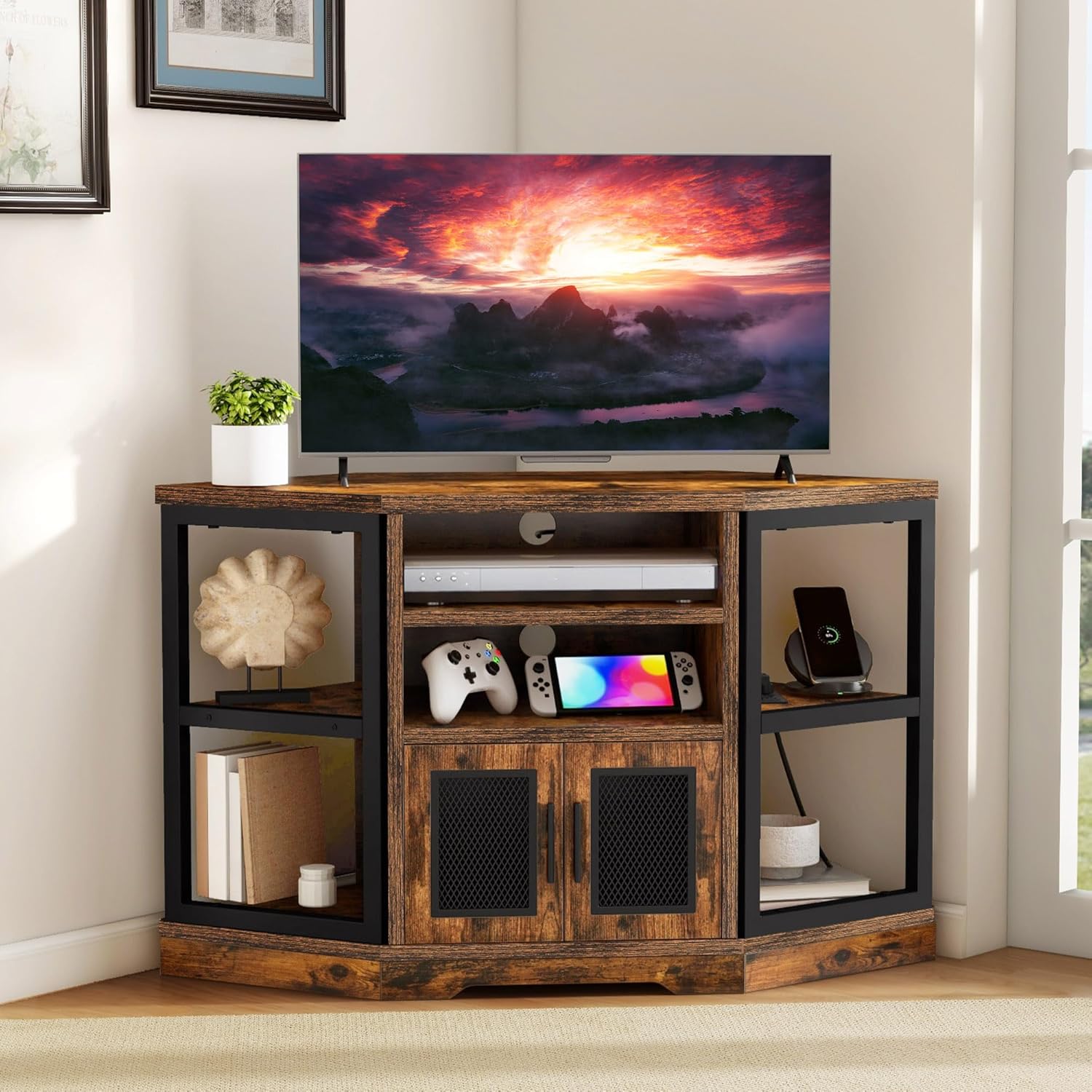 Modern Farmhouse TV Stand with Power Outlet