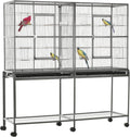 PawHut 65in Double Rolling Metal Bird Cage with Stand and Feeder