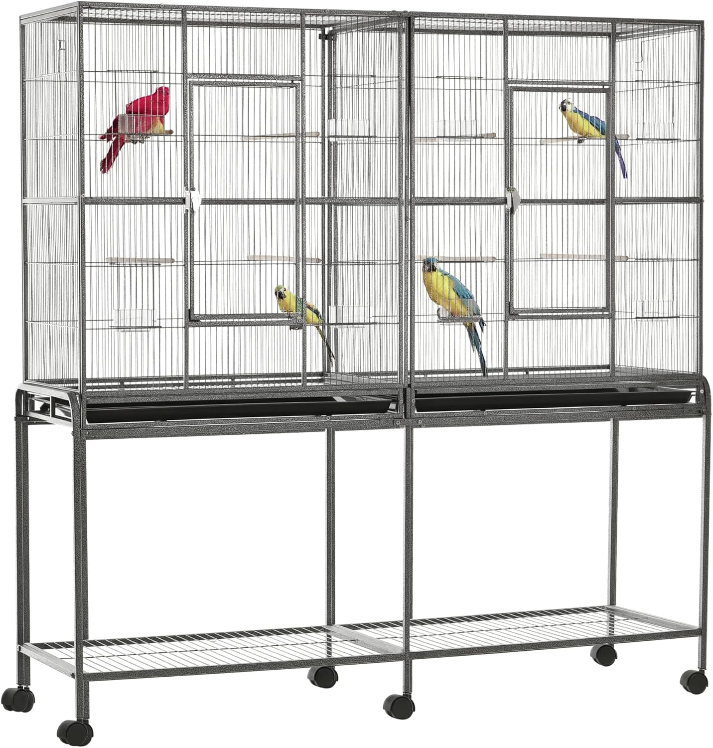 PawHut 65in Double Rolling Metal Bird Cage with Stand and Feeder
