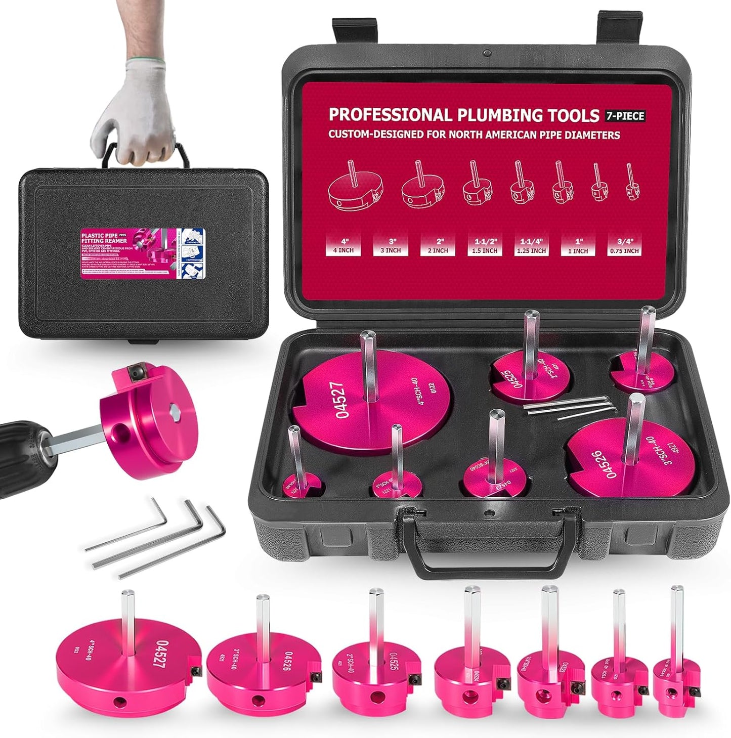 7Pcs PVC Pipe Reamer Set for 1/2 in Drills - Ideal for Plumbing