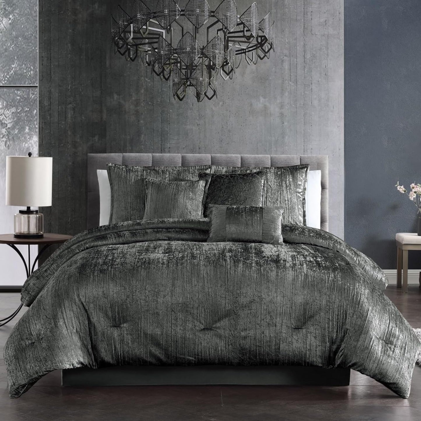 Turin Plush Comforter Set by Riverbrook Home - Queen Size Charcoal