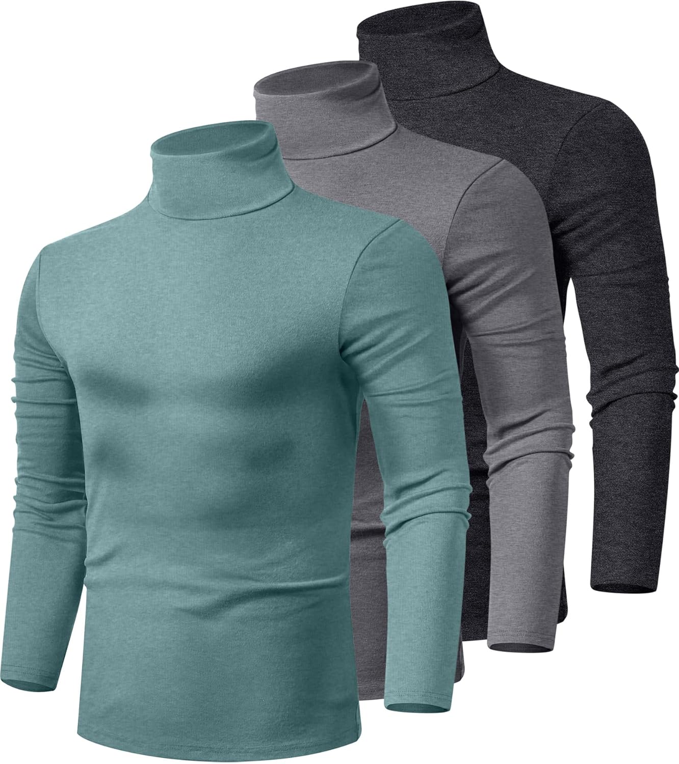 Men's Turtleneck Shirts 3 Pack - Comfortable Cotton Pullover