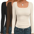 Square Neck Thermal Tops 3-Pack Womens Long Sleeve Shirts - Slim Fit
