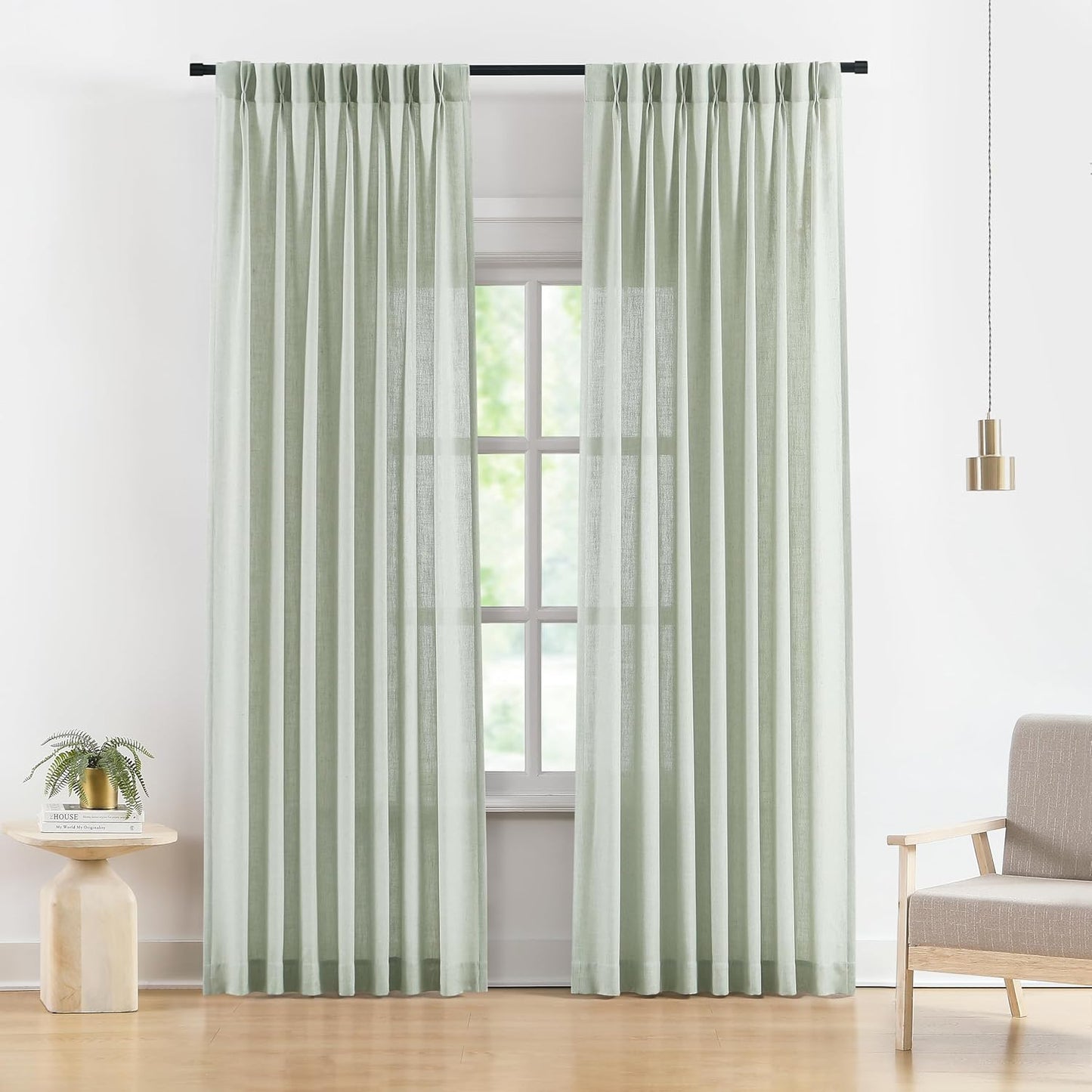 Soft Green Pinch Pleated Semi Sheer Curtains for Home Decor