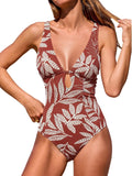 One Piece Swimsuit Deep V Neck Keyhole Cutout O Ring - Textured Fit
