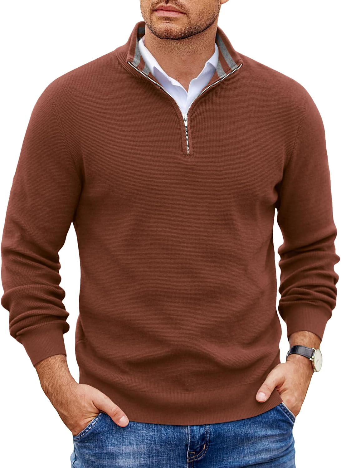 COOFANDY Mens Quarter Zip Pullover Lightweight Sweater for All