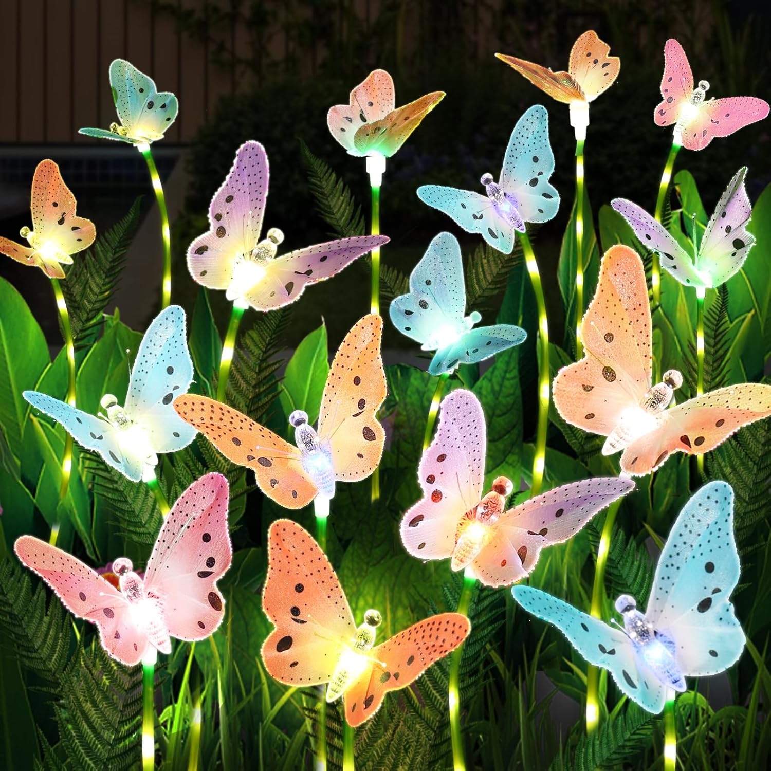 Solar Garden Lights 4 Pack with Color Changing Butterfly Design