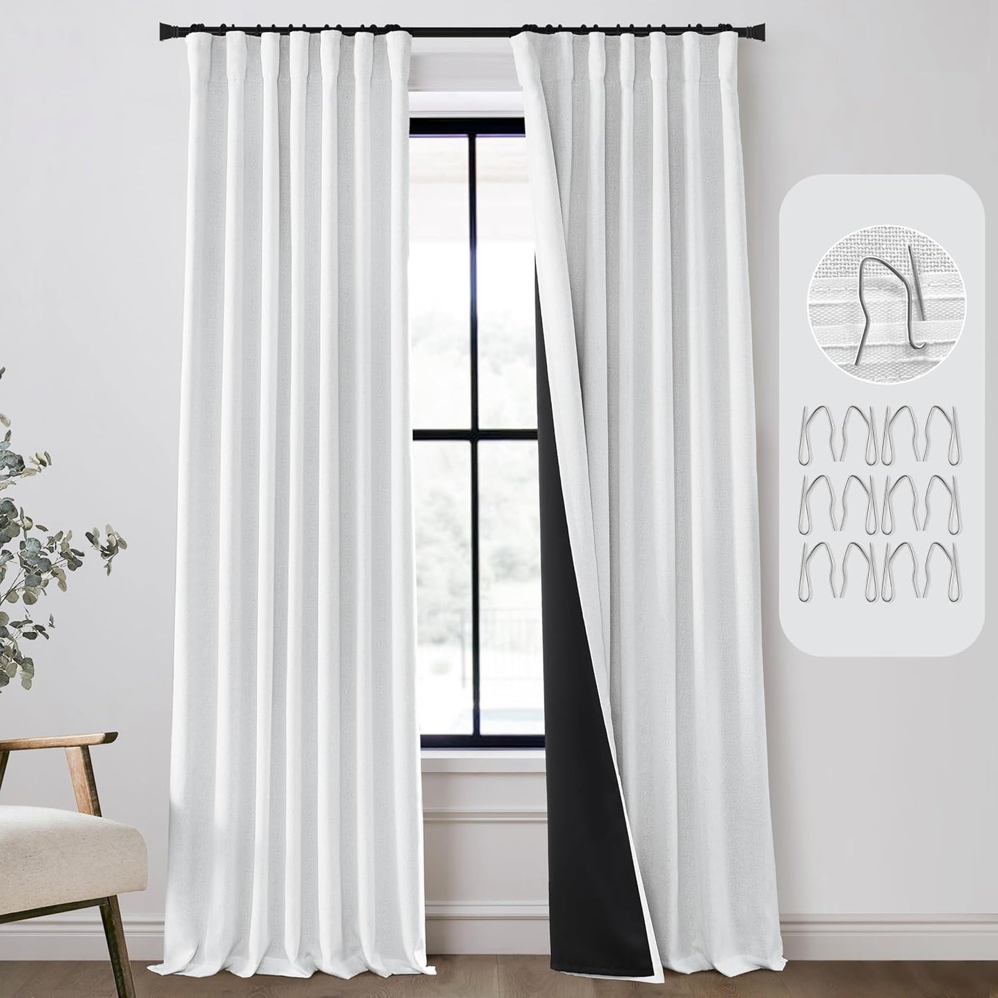 White Blackout Curtains 84 Inch Length for Total Darkness