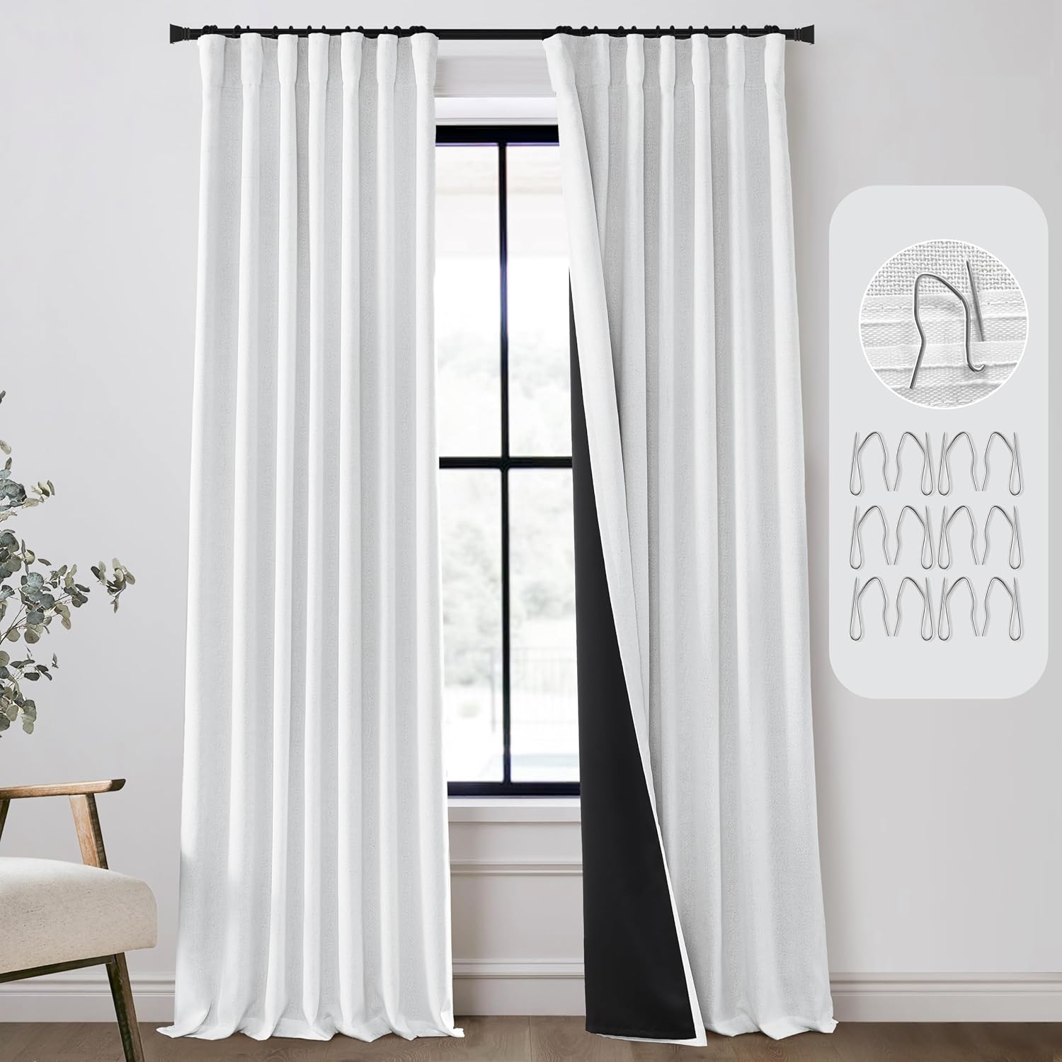 White Blackout Curtains 84 Inch Length for Total Darkness
