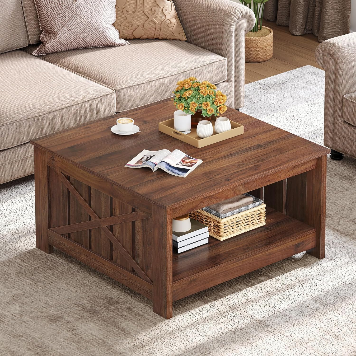 YITAHOME Farmhouse Coffee Table with Storage for Living Room