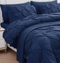 Lane Linen King Comforter Set - 7 Piece Pintuck Navy Blue