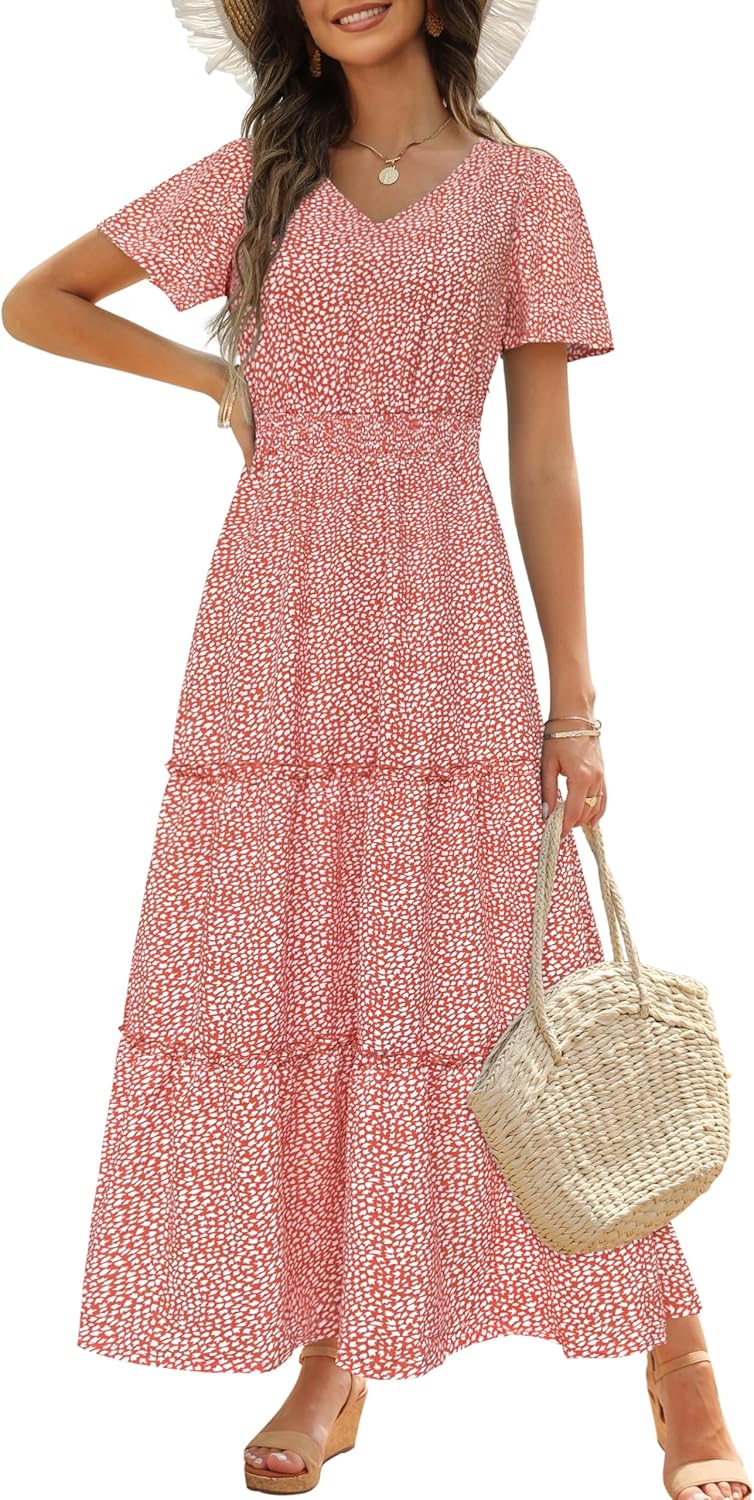 Zattcas Womens Long Summer Dress with Flutter Sleeves and V Neck