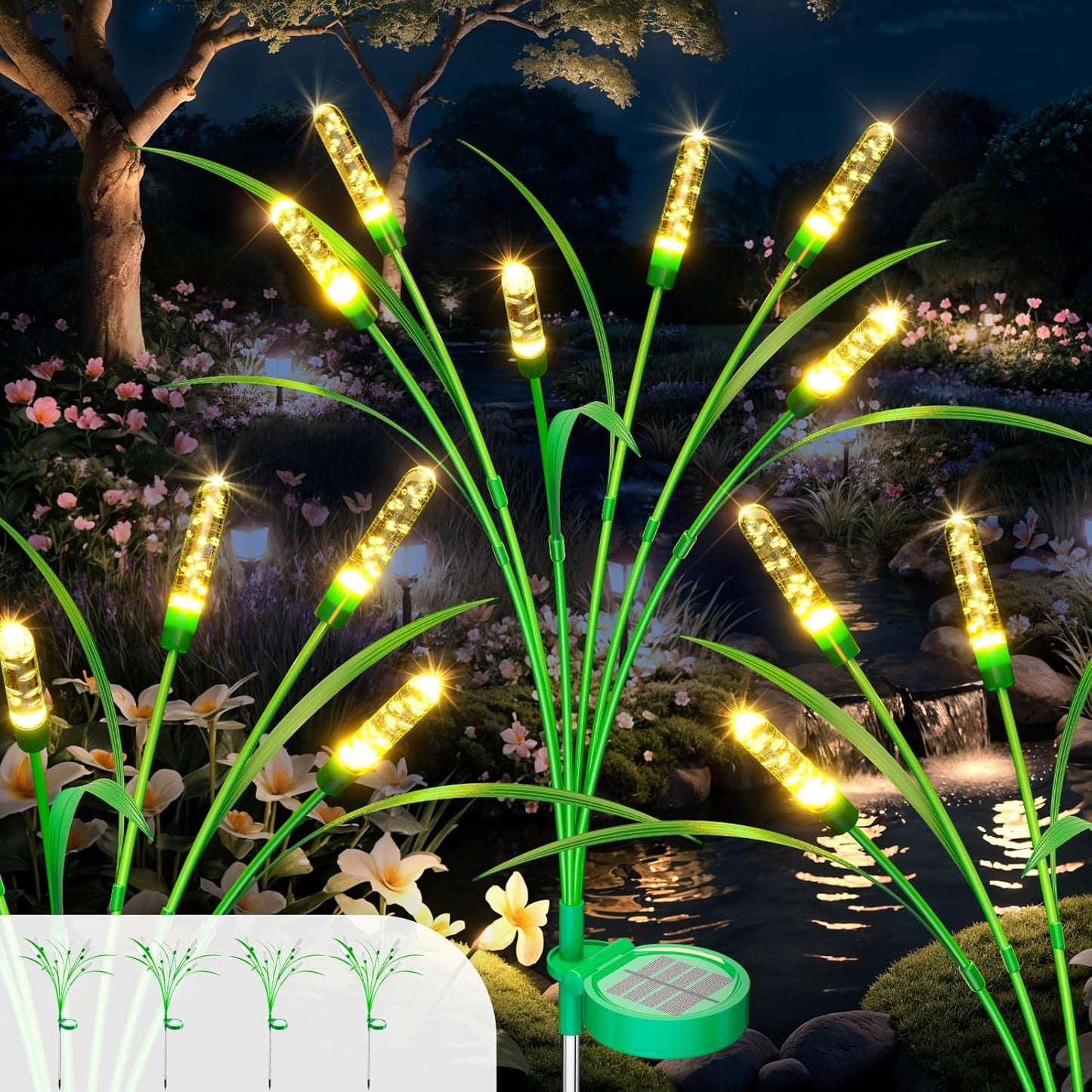 4 Packs Reeds Solar Garden Light for Outdoor Decoration