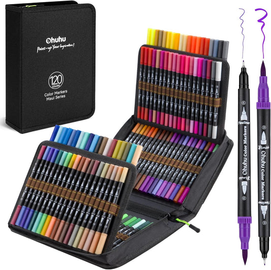 Ohuhu Markers for Adult Coloring Books: 120 Colors Brush Pens