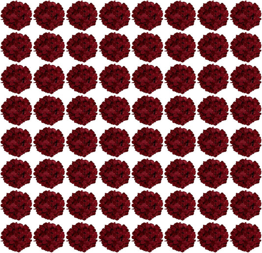 64PCS Burgundy Hydrangea Artificial Flowers for Home Decor
