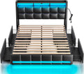 Queen Size Bed Frame with LED Lights and Charging Station - Modern