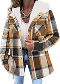 Zeagoo Womens Plaid Shacket Jacket Hooded Sherpa Coat - Cozy Fall