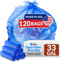 33 Gallon Recycling Bags 120 Count - Blue, Strong & Made in USA