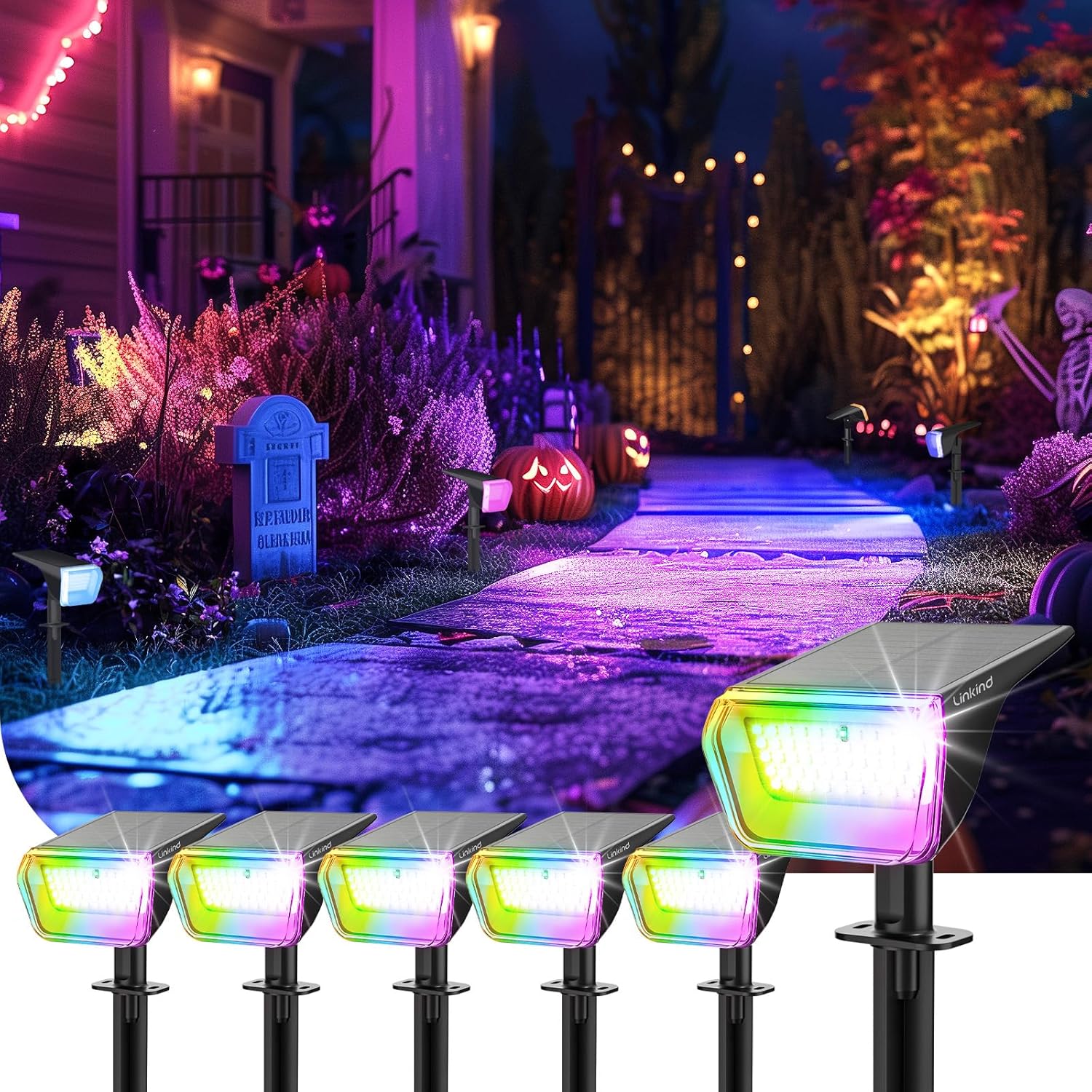Linkind RGB Halloween Spotlights - 10 Modes for Outdoor Fun