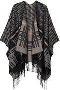 Women's Printed Tassel Open Front Poncho Wrap - Cozy Reversible Style
