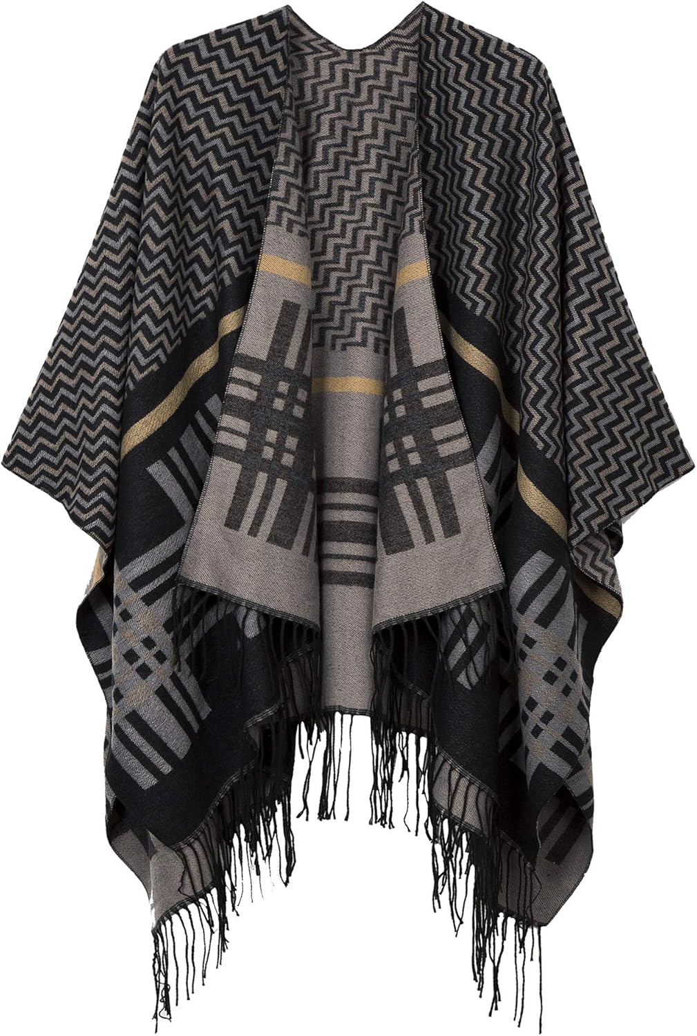 Urban CoCo Women's Printed Tassel Poncho Cape Cardigan Wrap