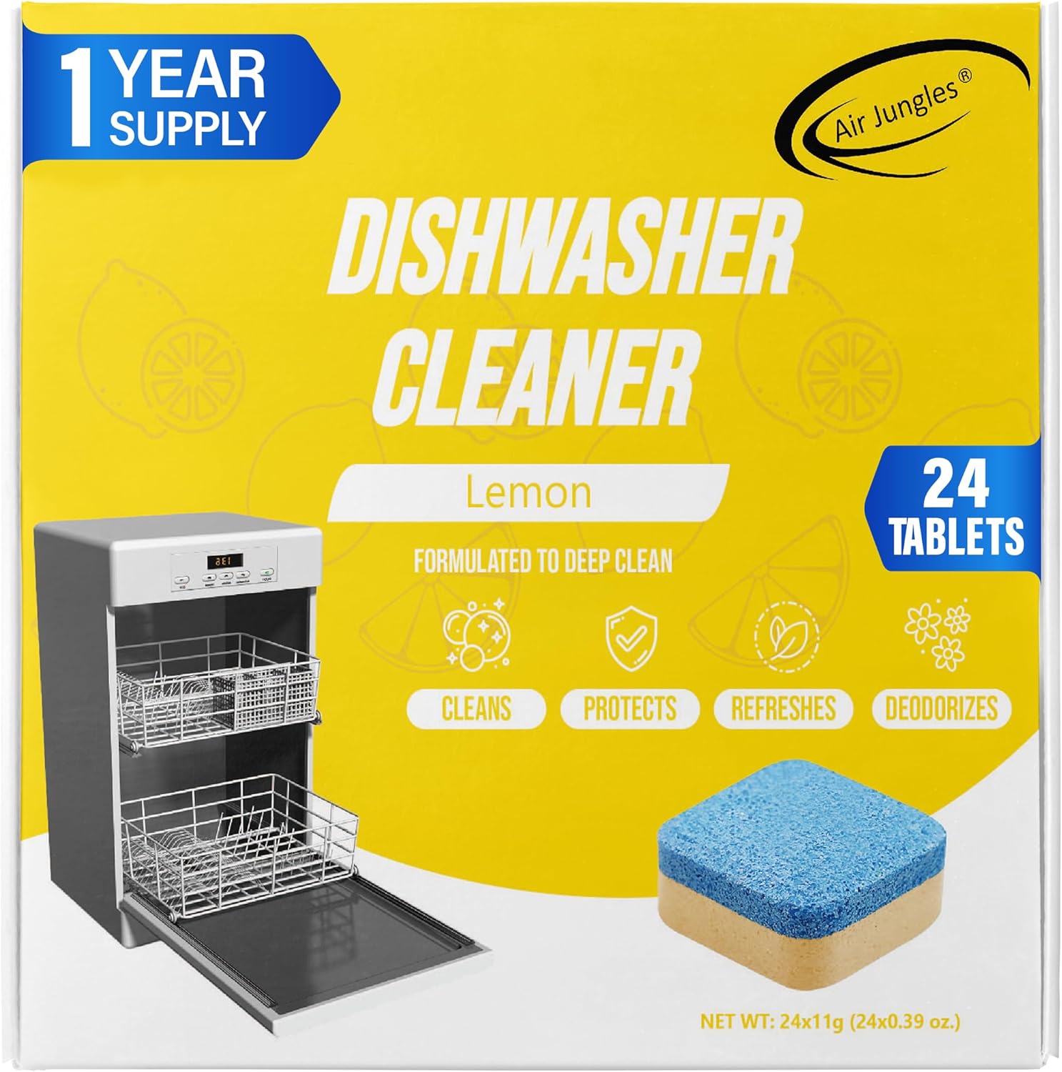 24 Lemon Scent Dishwasher Tabs: Deep Clean & Deodorize