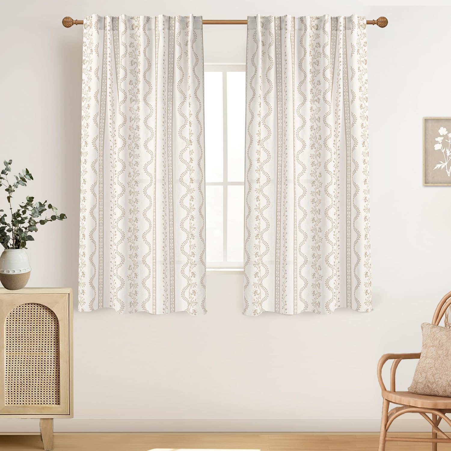 63 Inch Length Boho Sheer Curtains for Living Room Decor