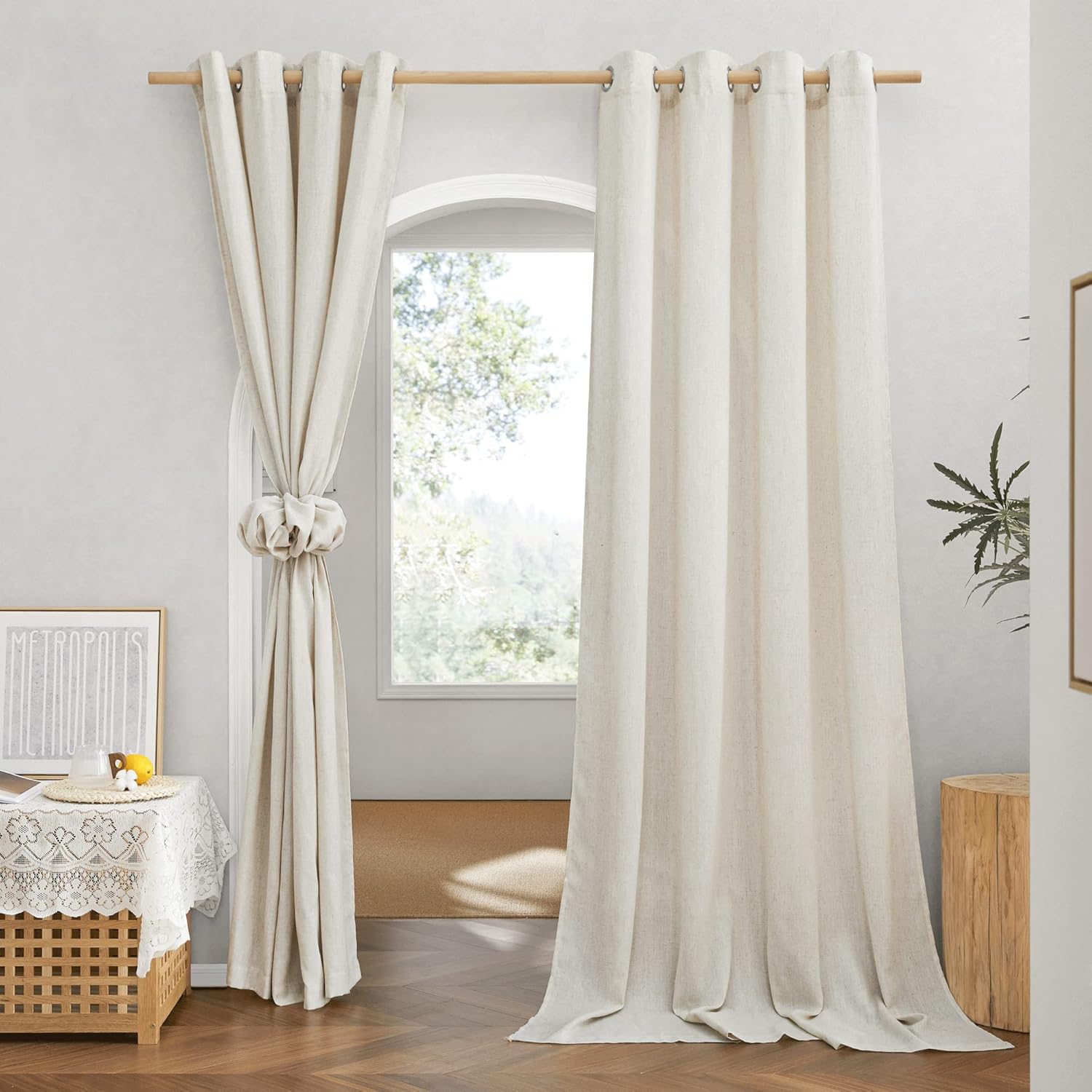NICETOWN Semi Sheer Boho Linen Curtains for Living Room Decor