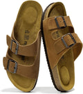 Mens Cork Footbed Leather Sandals for Men - Double Strap Slides