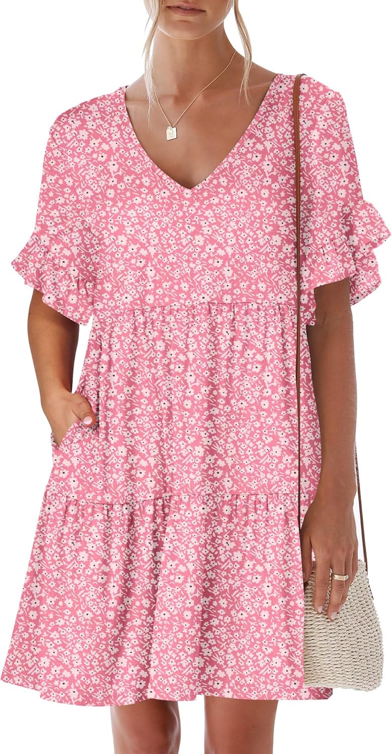 Stylish ANRABESS Summer Mini Dress with Ruffle Sleeves and Pockets