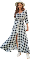 Women's Floral Maxi Dress with Sleeves - Flowy Boho Beach Dress Up