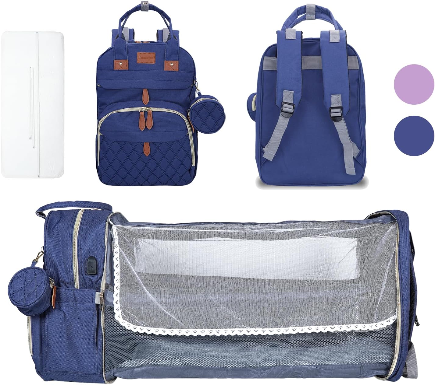 Multifunctional Baby Diaper Bag with Changing Station - Blue