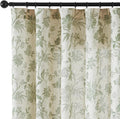 Green Linen Blend Floral Curtains 96 in Panels - Light Filtering